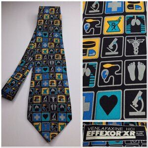 Effexor XR Medical Themed Silk Tie Blue Yellow & Black Graphics